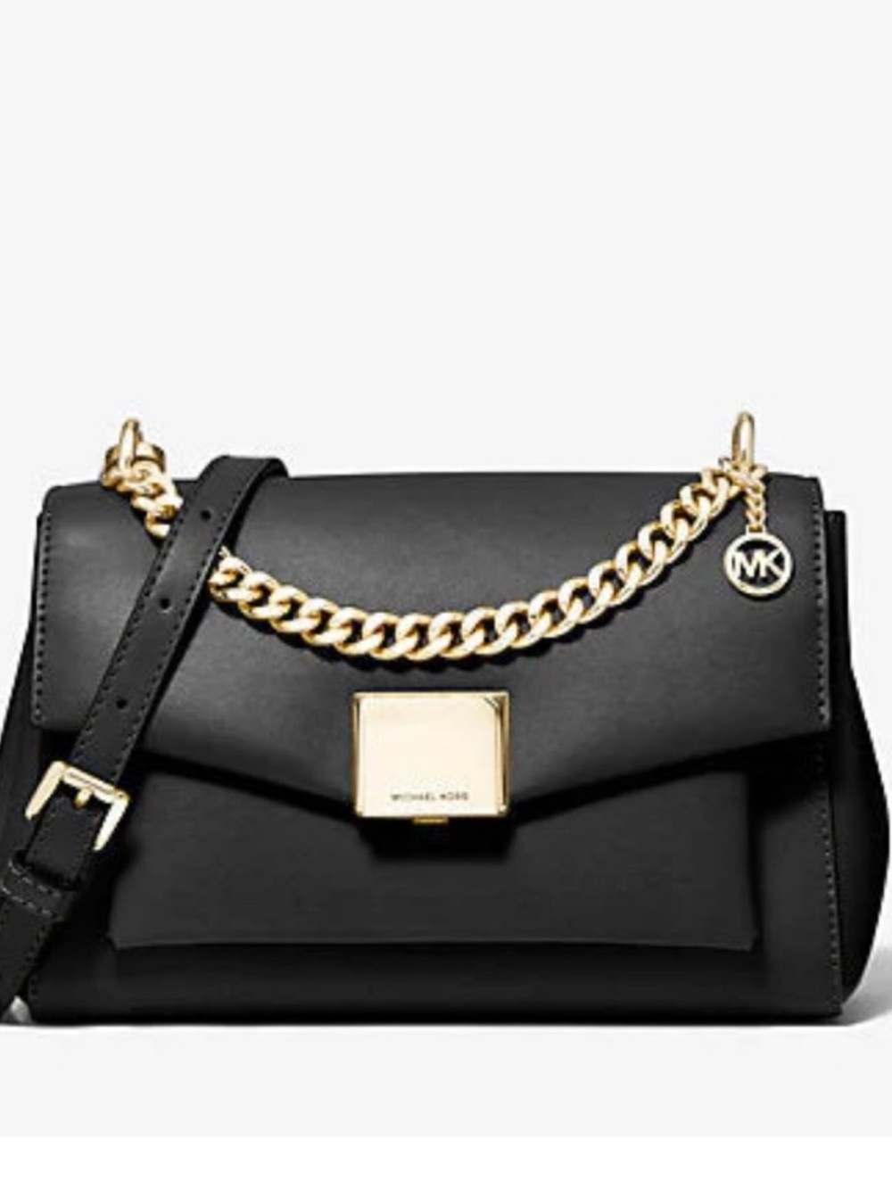 NWT Michael Kors Black Lita Crossbody Bag with Gold Hardware.
